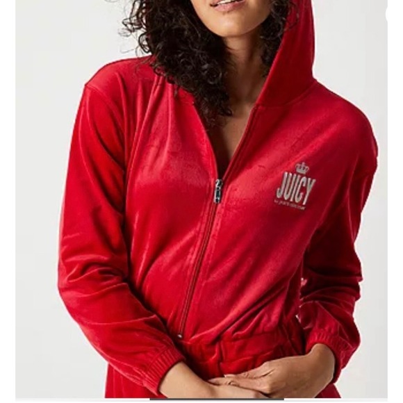 Juicy By Juicy Couture Long Sleeve Red Velour‎ Jumpsuit Size Small NWT Y2K 90s - Picture 3 of 9